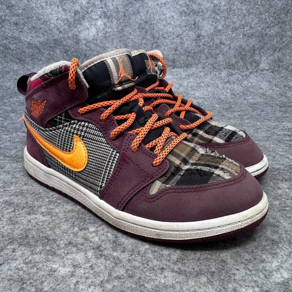 Nike Air Jordan 1 Mid Plaid Night Maroon Kids Youth Shoes Size 4Y FD5460-608